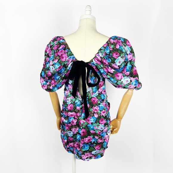 NWT For Love and Lemons Marley mini dress black floral puff sleeve Size Large - Picture 9 of 9